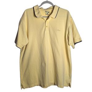 Vintage PELLE PELLE Short Sleeve Polo Shirt Yellow Distressed Mens 2XL